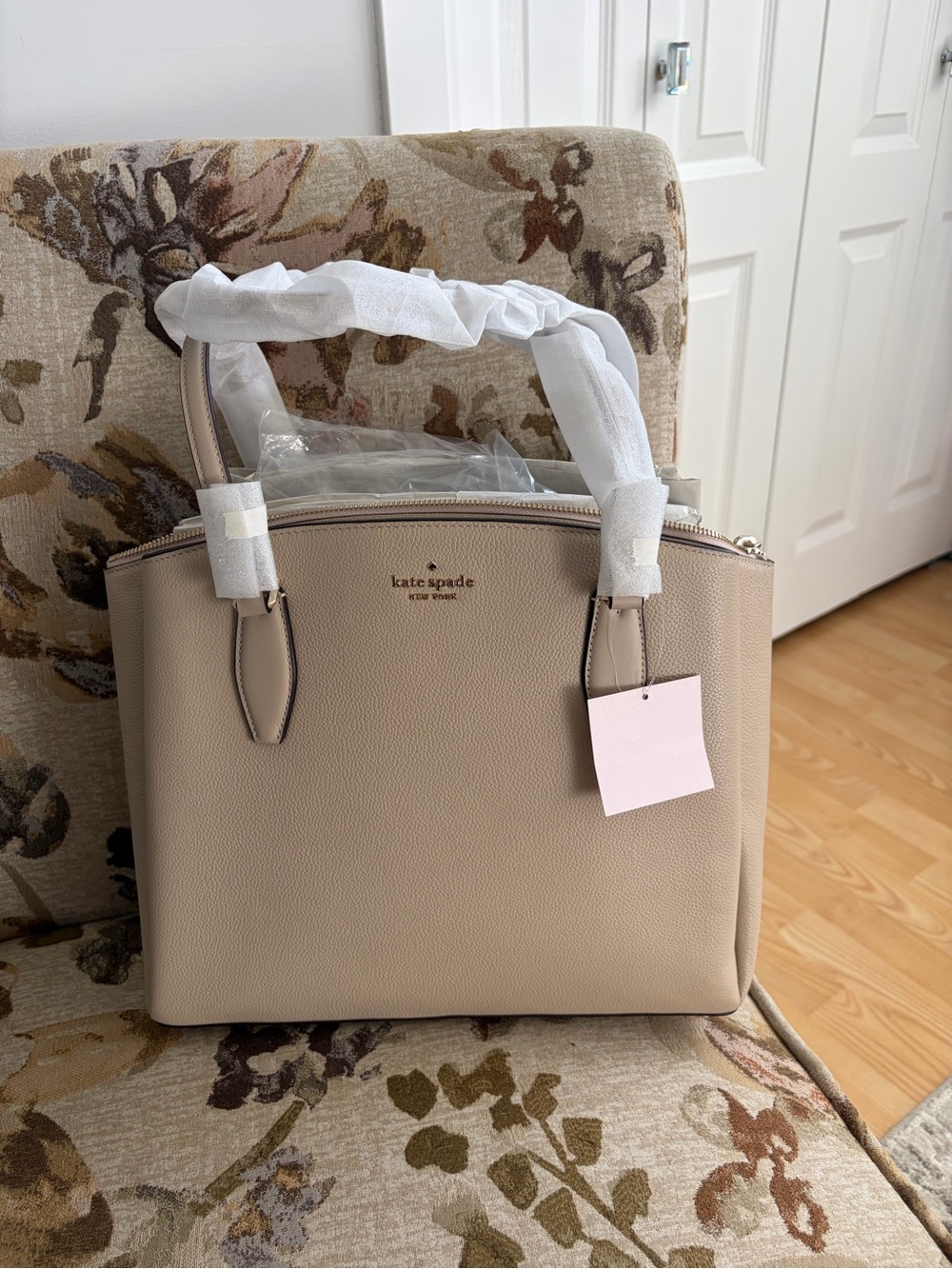 kate spade Pebble Leather Satchel in Beige